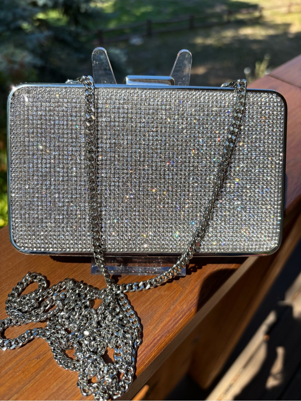 Stunning Michael Kors Silver Crystal Rhinestone Evening Clutch with Chain Strap